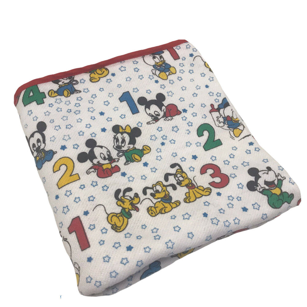Vintage Disney Mickey Mouse baby blanket numbers 123 Red Trim Minnie Pluto